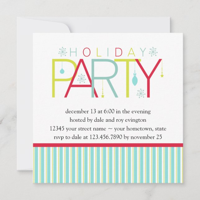 Teal Lime Dark Pink Holiday PartyInvitation Invitation (Front)