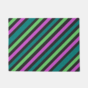 Teal, Lime Green, Hot Pink Glitter Striped Doormat