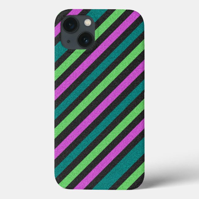 Teal, Lime Green, Hot Pink Glitter Striped STaylor Case-Mate iPhone Case (Back)