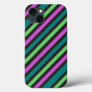 Teal, Lime Green, Hot Pink Glitter Striped STaylor iPhone 13 Case