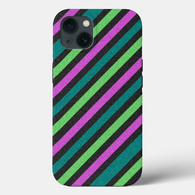 Teal, Lime Green, Hot Pink Glitter Striped STaylor Case-Mate iPhone Case (Back)