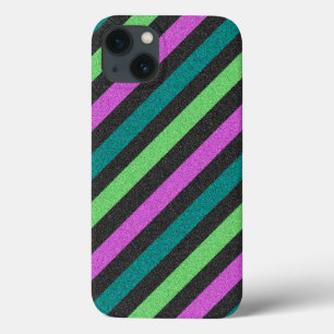 Teal, Lime Green, Hot Pink Glitter Striped STaylor iPhone 13 Case