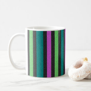 Teal, Lime Green, Hot Pink Glitter Striped STaylor Coffee Mug