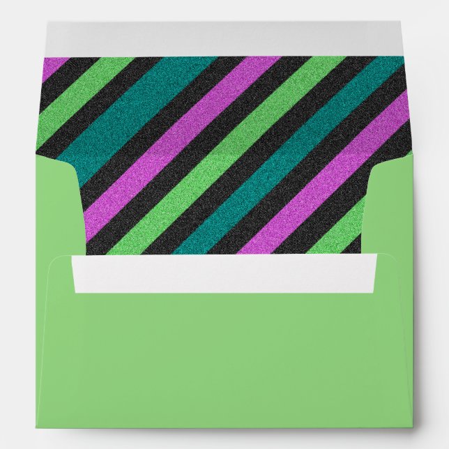 Teal, Lime Green, Hot Pink Glitter Striped STaylor Envelopes (Back (Bottom))