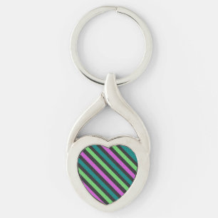 Teal, Lime Green, Hot Pink Glitter Striped STaylor Key Ring
