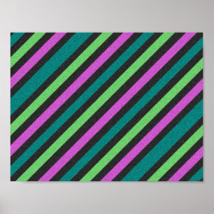Teal, Lime Green, Hot Pink Glitter Striped STaylor Poster