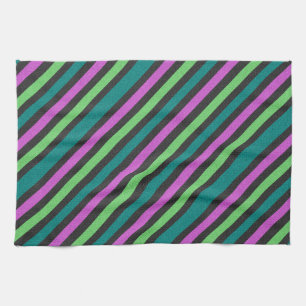 Teal, Lime Green, Hot Pink Glitter Striped STaylor Tea Towel