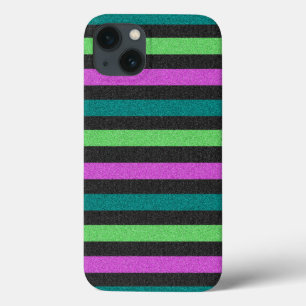 Teal, Lime Green, Hot Pink Striped by STaylor iPhone 13 Case