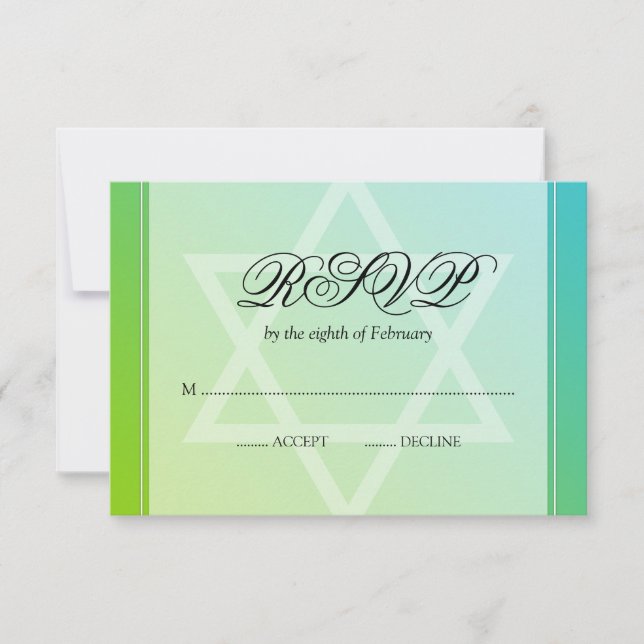 Teal Lime Green Star of David Bat Mitzvah RSVP (Front)