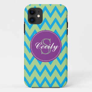 Teal, Lime, Purple Chevron Monogram iPhone5 case