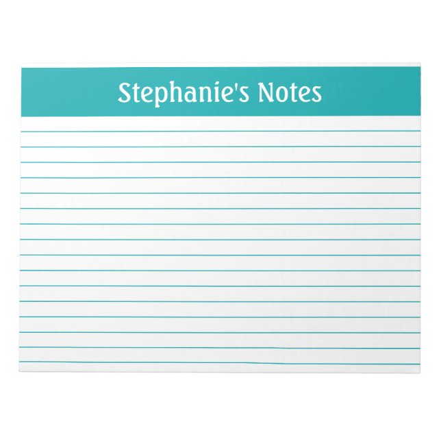 Teal Lined 11 x 8.5 Landscape Personalised Notepad (Front)