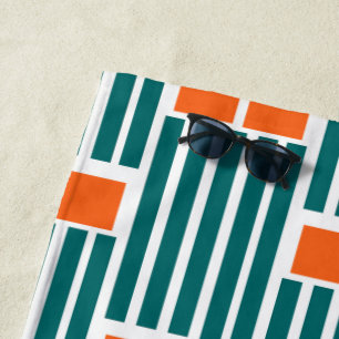 Teal Lines and Boxes  Beach Towel