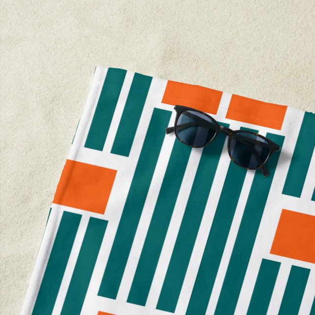 Teal Lines and Boxes  Beach Towel (In Situ)