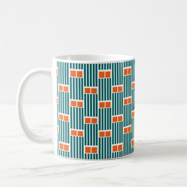 Teal Lines and Boxes  Coffee Mug (Left)