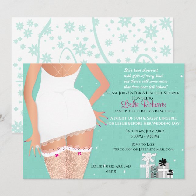 Teal Lingerie Bridal Shower Invitation (Front/Back)
