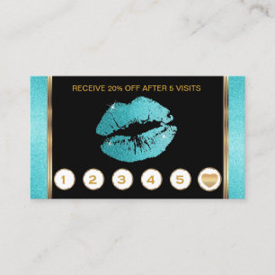Teal Lips on Black & Gold Marble Loyalty Card