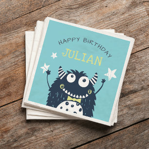 Teal   Little Monster Personalised Birthday Party Napkin