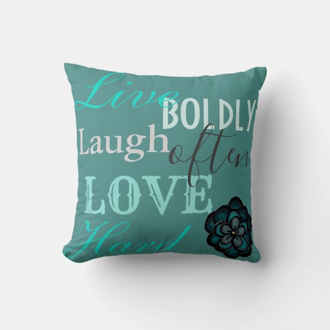 Teal 'Live, Laugh, Love' Decorative Throw Pillow (Front)