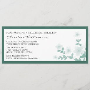 Teal Long Floral Bridal Shower Invitations