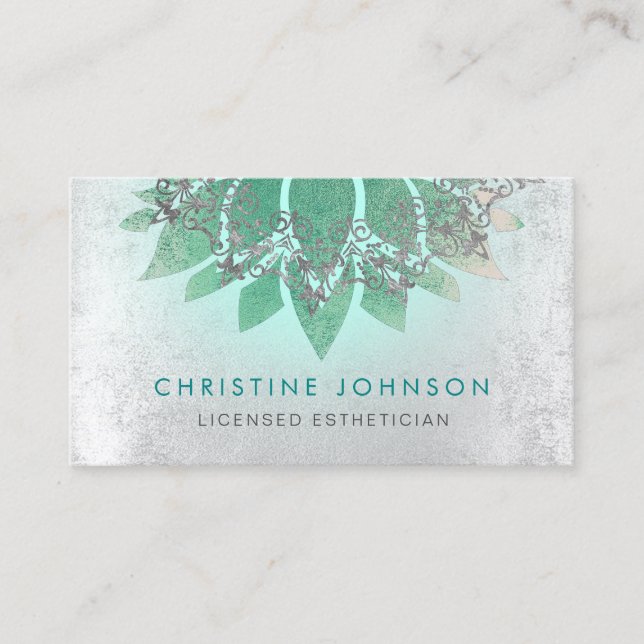 teal lotus flower licensed aesthetician business card (Front)