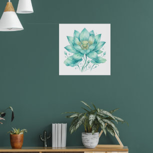 Teal Lotus Flower Watercolour Art Print Botanica