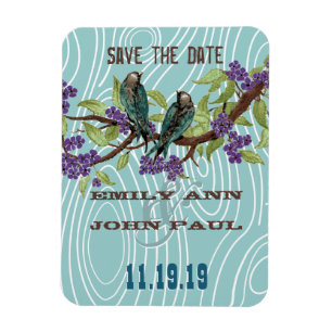 Teal Love Birds Purple Cherry Blossoms Magnet