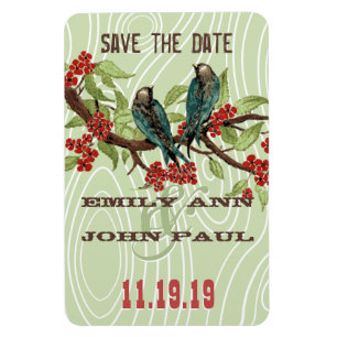 Teal Love Birds RED Cherry Blossoms Magnet
