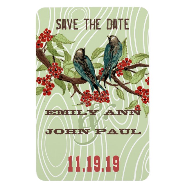 Teal Love Birds RED Cherry Blossoms Magnet (Vertical)