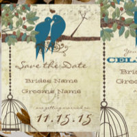 Teal Love Birds Sitting In a Tree Save the Date