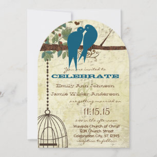 Teal Love Birds Sitting In a Tree Wedding Invite
