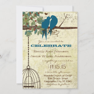 Teal Love Birds Sitting In a Tree Wedding Invite