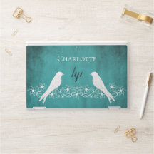 Teal Lovebirds Floral Vine HP Laptop Skin