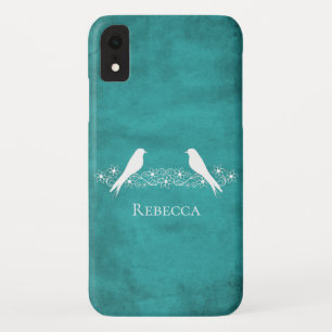 Teal Lovebirds Floral Vine iPhone Case