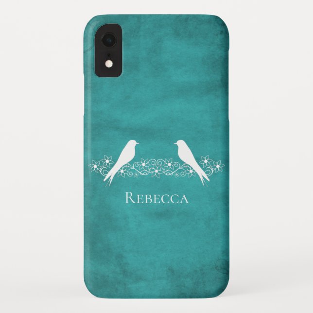 Teal Lovebirds Floral Vine iPhone Case (Back)