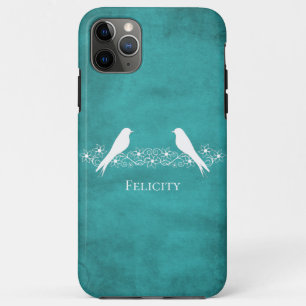 Teal Lovebirds Floral Vine iPhone Case