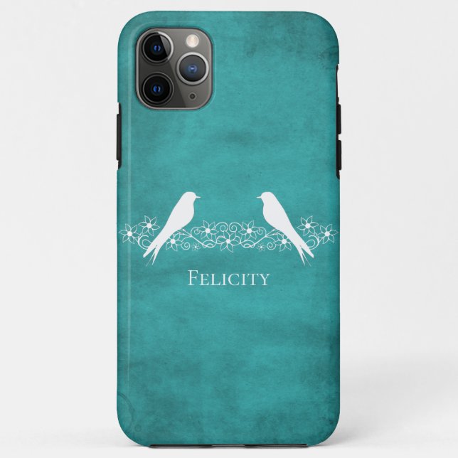 Teal Lovebirds Floral Vine iPhone Case (Back)