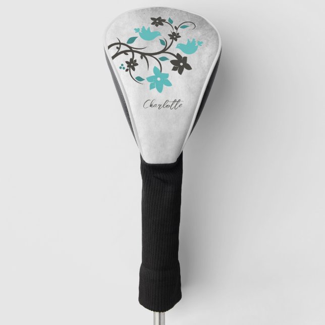 Teal Lovebirds Golf Head Cover (Front)