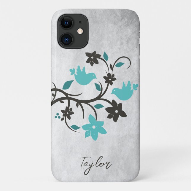Teal Lovebirds Personalised Case-Mate iPhone Case (Back)