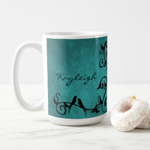 Teal Lovebirds Personalised Coffee Mug