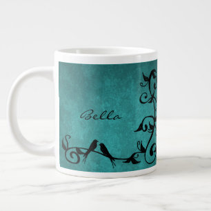 Teal Lovebirds Personalised Giant Coffee Mug
