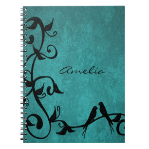 Teal Lovebirds Personalised Notebook