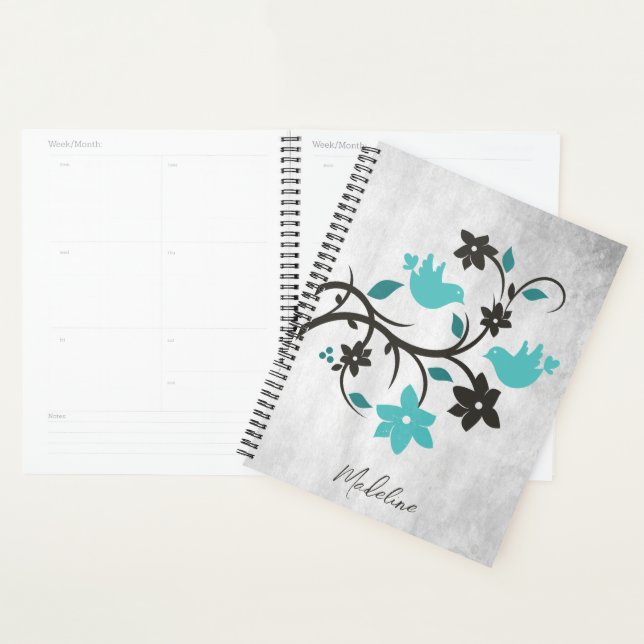 Teal Lovebirds Personalised Planner (Display)