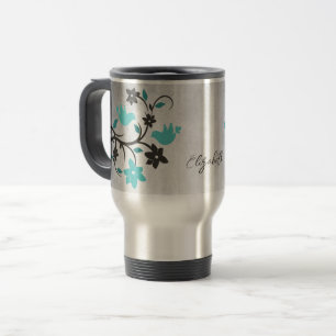 Teal Lovebirds Personalised Travel Mug