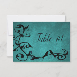 Teal Lovebirds Reception Table Card