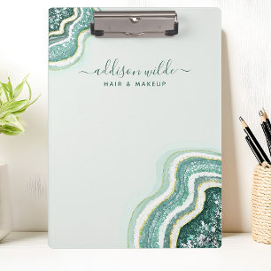 Teal Luxe Glitter Agate Geode Chic Clipboard