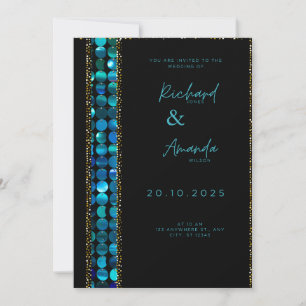 Teal Luxe Mosaic Black Luxury Wedding Invitation