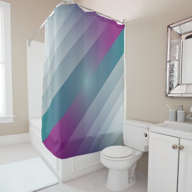 Teal magenta grey triangles shower curtain (In Situ)