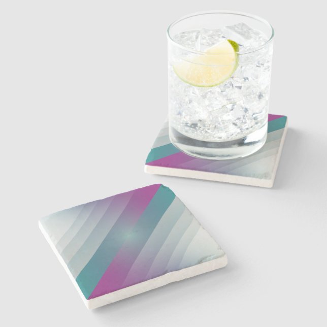 Teal magenta grey triangles stone coaster (Side)