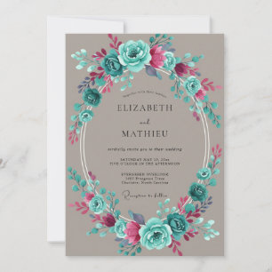 Teal Magenta Painted Wedding Invitation