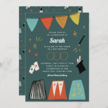 Teal Magic Show Bar Bat Mitzvah Invitation
